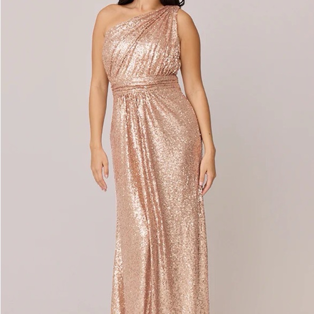 Revelry Rose Gold One-Shoulder Sequin Dress